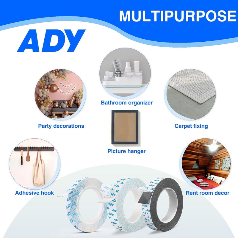 ADY Double Sided Transparent Tape Heavy Duty 1in x 20ft,Clear Picture Hanger Mounting Tape No Residue Double Sided Tape for Rent Room, Poster Stick,Office - Image 5